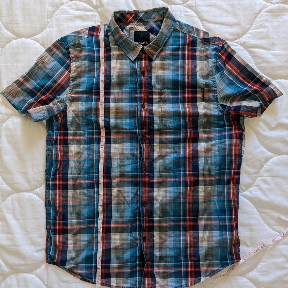 Prana Plaid Button Down Short Sleeve Shirt M